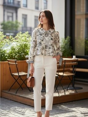 So Me Black and White Floral Blouse with Ribbon Accents NWT